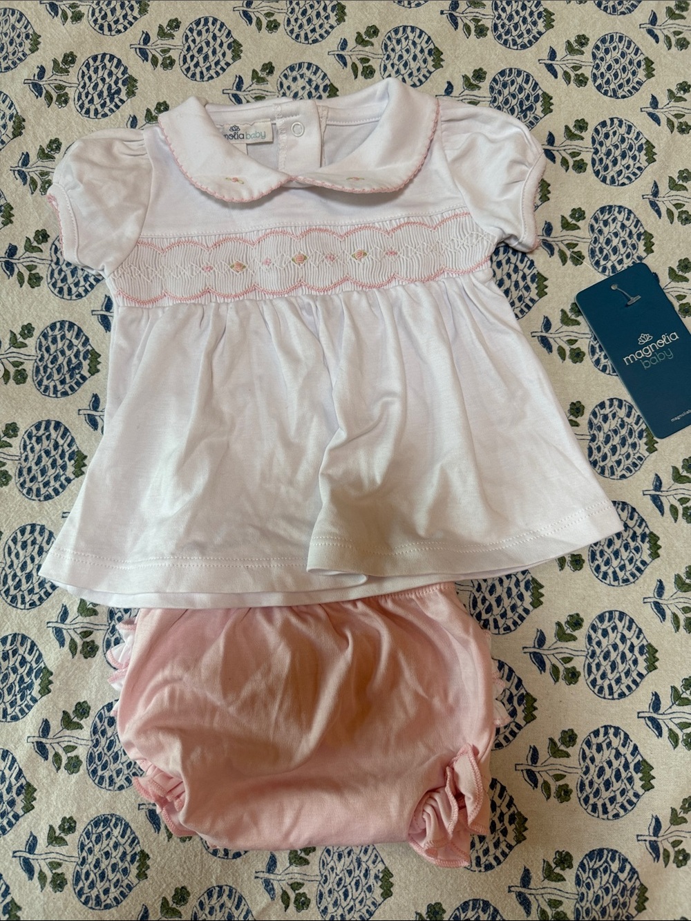 Magnolia White Top with Pink Trim and Pink Bloomers